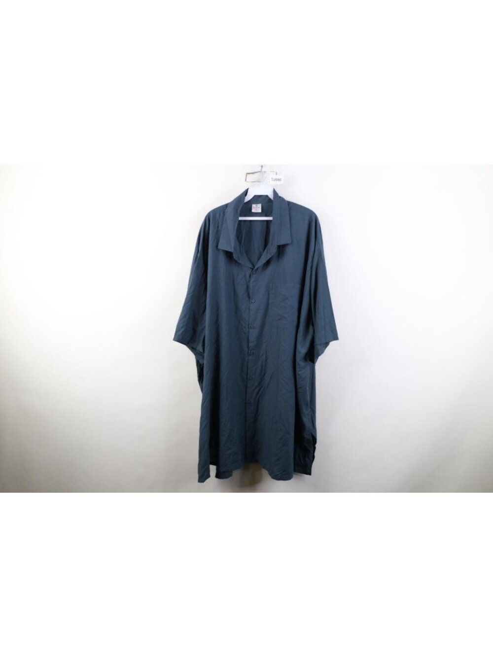 Vtg 90s Y2K Streetwear Mens 5XL Rayon Gabardine Collared Button Shirt Steel Blue